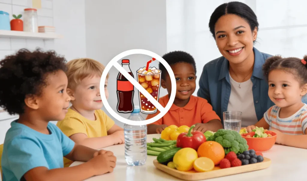 Healthy food choices including fruits and vegetables for preschoolers